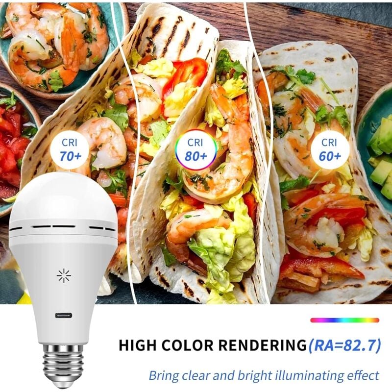 Ampoule rechargeable USB avec télécommande, ampoule LED 7W, culot E27, intensité variable tactile, avec crochet - 2