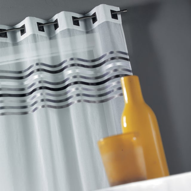 Voilage étamine parement tissé dans le haut - Gris clair - 140x260 cm - Polyester