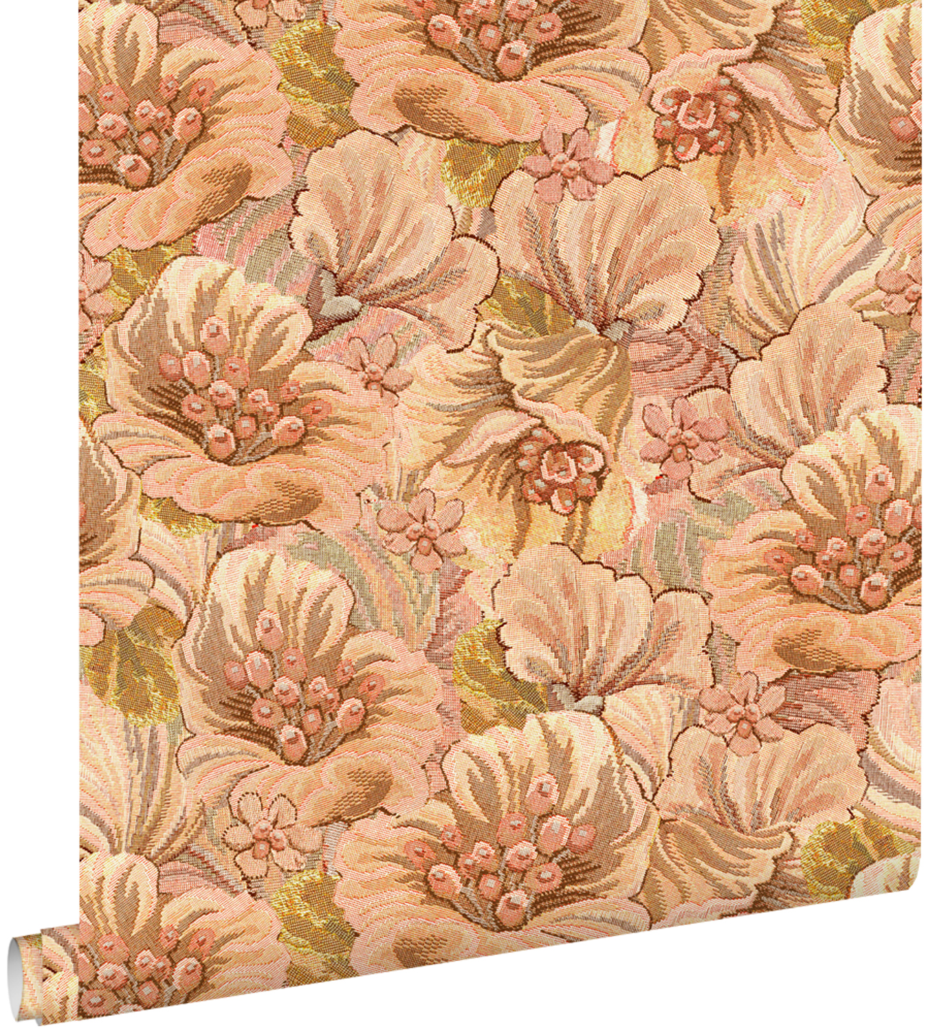 Tapeta haftowany kwiatowy wzór jasny brąz,beżowymIżółtym - 50 x 900 cm - ESTAHOME