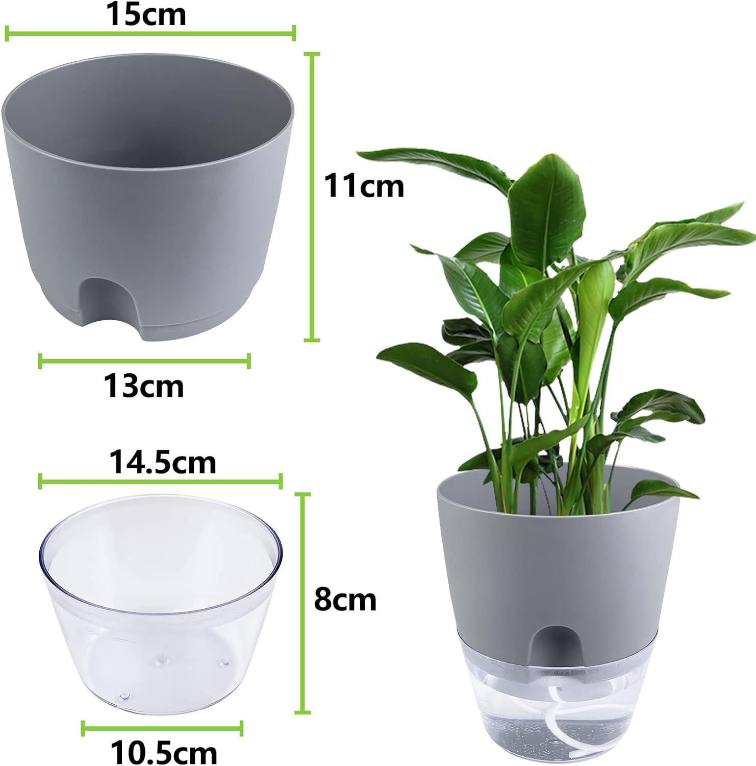 3 Pièces Pots De Fleurs Blanc 15.3cm Largeur, Automatique Pots Avec Systeme Arrosage Automatique Pot De Fleurs Transparent Avec Niveau Eau 97118511