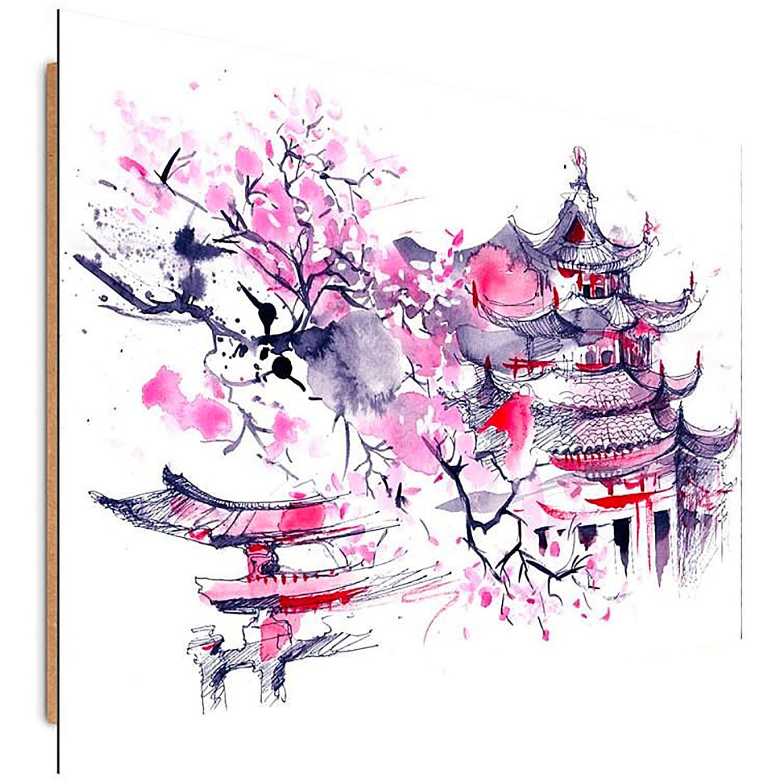 Tableau bois paysage japonais - 70 x 50 cm - 2