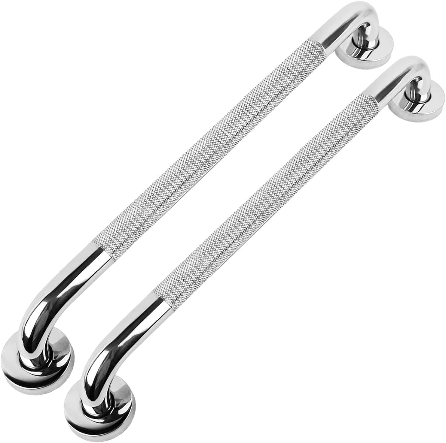 Uchwyt łazienkowy antypoślizgowy z żebrowanymi uchwytami (zestaw 2 szt., 50 cm, srebrny)