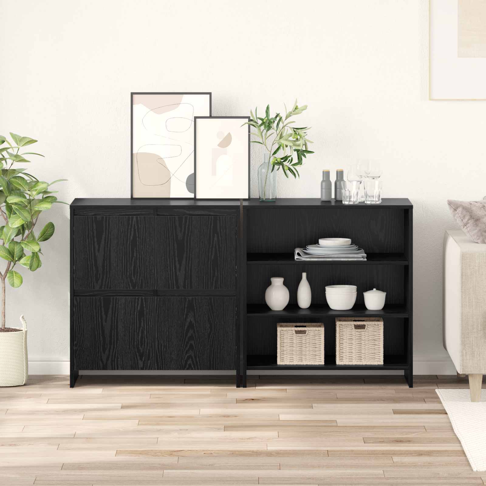 Buffet 2 pc Chêne noir 70 x 41 x 75 cm Bois d'ingénierie | Leroy Merlin