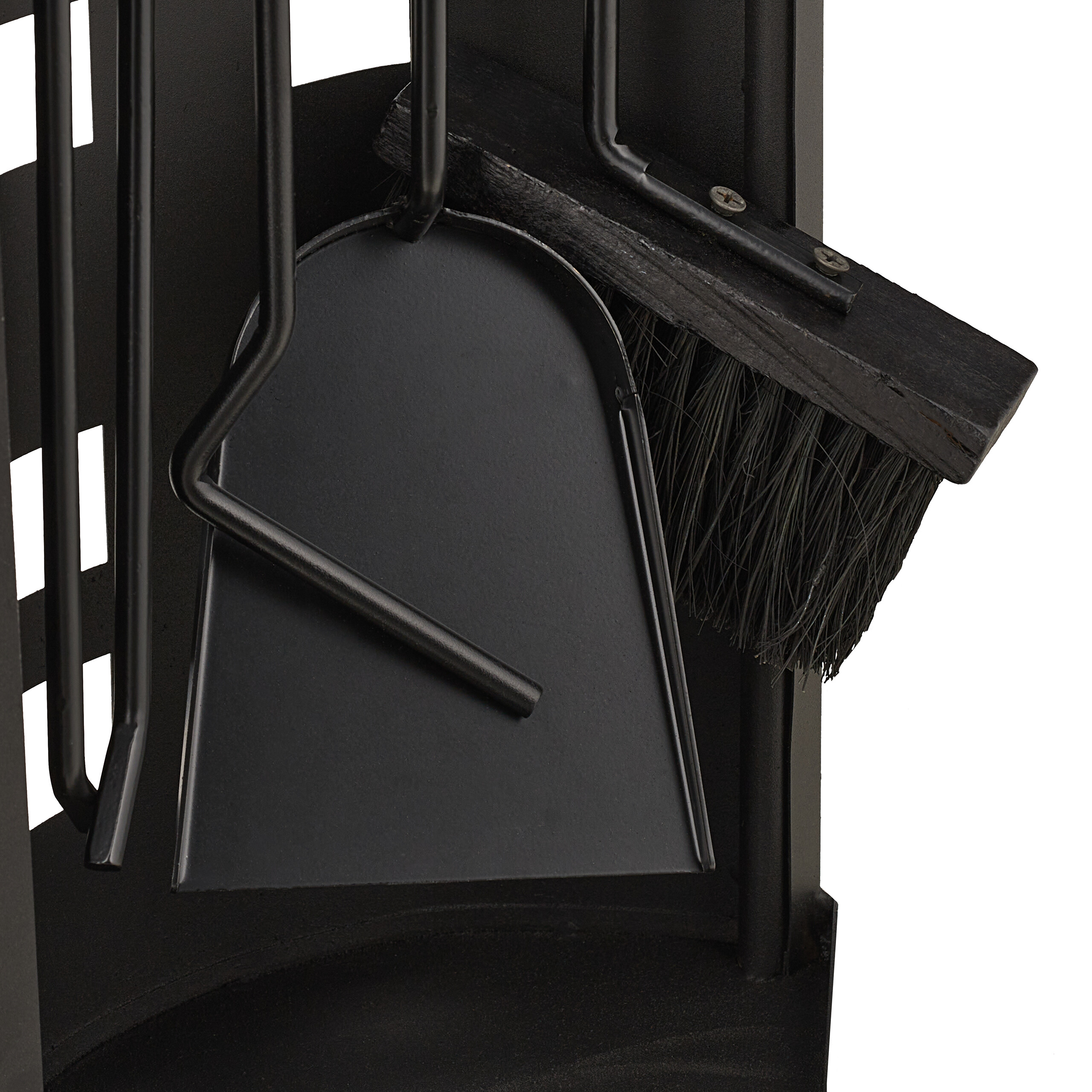Relaxdays Couverts à cheminée, 5 pièces, serviteur, tisonnier, pelle à cendres, balai, pince & support moderne, noir - 9