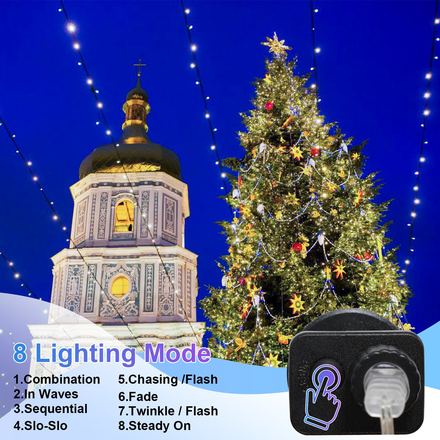 1000LEDs 200M LED Guirlande Lumineuse Noël Blanc Froid 8 modes Extérieur Intérieur IP44 Étanche Jardin décoration de fête pour Noël mariage - 5