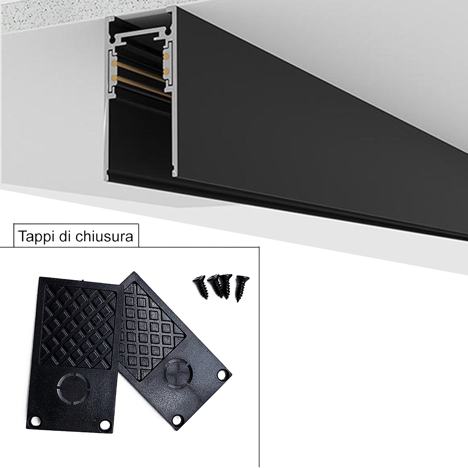 Binario magnetico elettrificato nero supporto luci soffitto parete fari faretti LED track 48V 2mt - 7