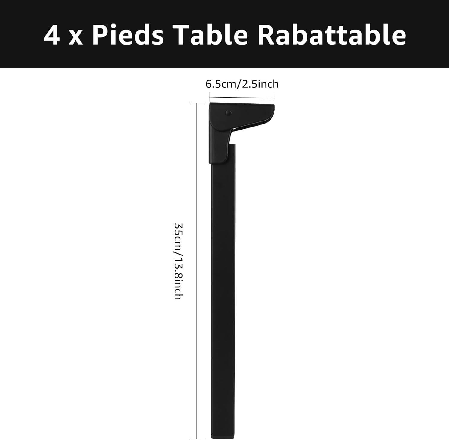 4 x Pieds de table pliants 35cm 90 degrés noir pour table, lit et canapé - 2