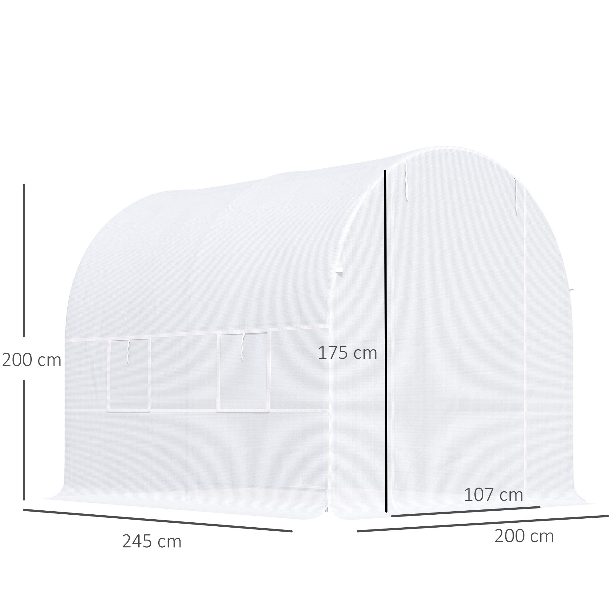 Serre tunnel de jardin - Outsunny - 5m² 245x200x200 cm - porte 4 fenêtres - cadre en métal, bâche PE haute densité 140 g/m² - blanc - 3