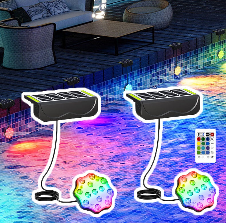 Zestaw 2 lamp solarnych zewnętrznych do basenu, z pilotem, kolorowe oświetlenie RGB, oświetlenie dekoracyjne do oczka wodnego, wodoszczelność IP68