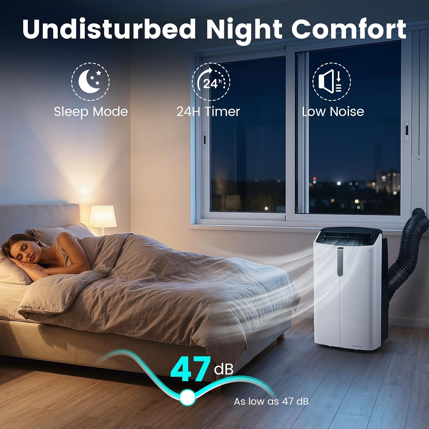 Climatiseur Mobile Silencieux 14000BTU, 5 en 1 Climatiseur Portable, Refroidissement, Déshumidification, Ventilation, Mode Sommeil, 70 m² - 6