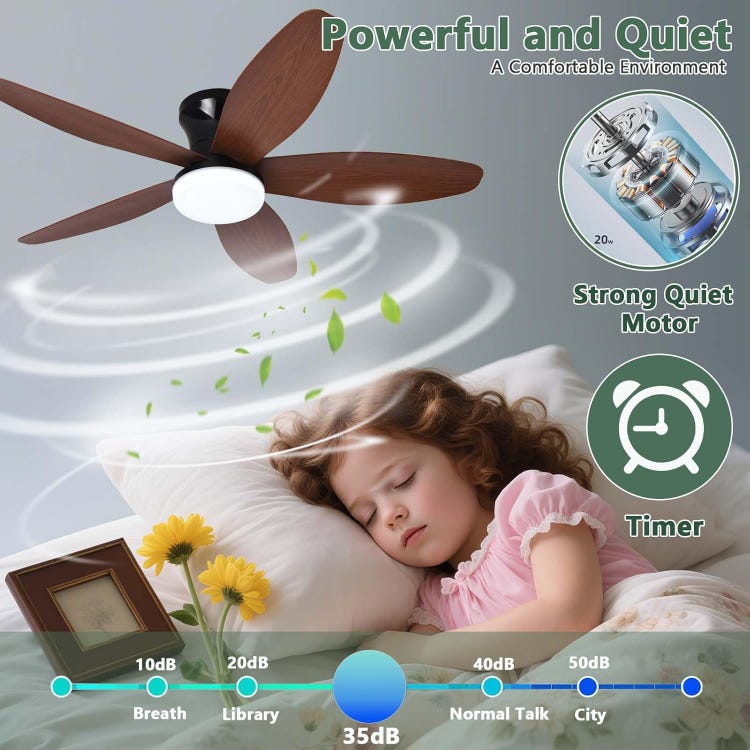 Ventilateur Plafond Avec Lumiere Silencieux, Ventilateur de plafond encastré de 89 cm avec éclairage et télécommande, 6 vitesses de vent, Noyer - 3