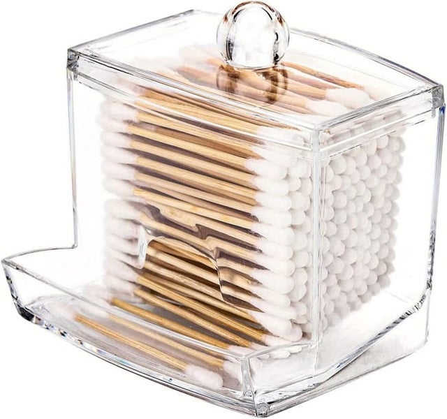 Boite Coton Tige, Distributeur de Coton, Boite Salle de Bain, Acrylique Rangement Coton Tige pour Cosmétiques Maquillage Transparent