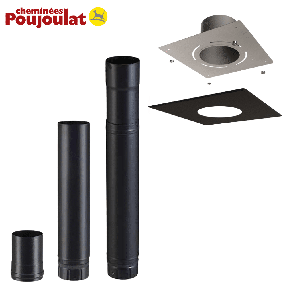 Kit raccordement intérieur conduit émaillé avec plaque finition pour poêles à granulés - Poujoulat - Diamètre 80 mm - 2