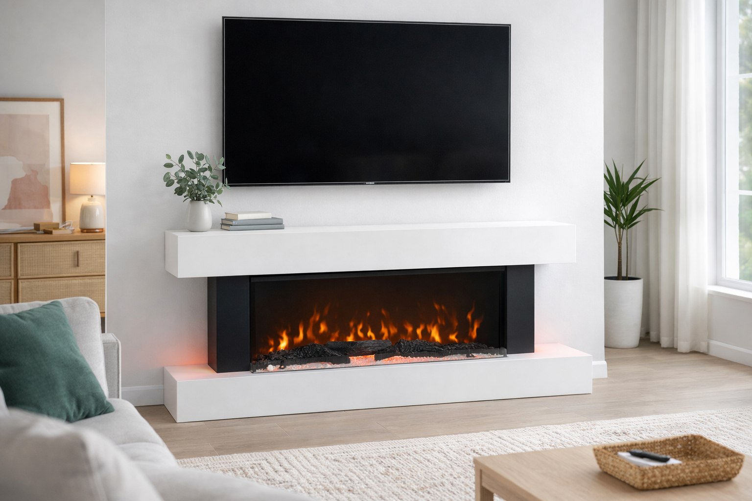 DUPI Chimenea Eléctrica Nero Pro SENZIA | 3 en 1 con Calefacción | Efecto Llama | 12 Colores Llama | APP Tuya-Smart Life-Alexa | Blanco | 134x58x21cm - 7