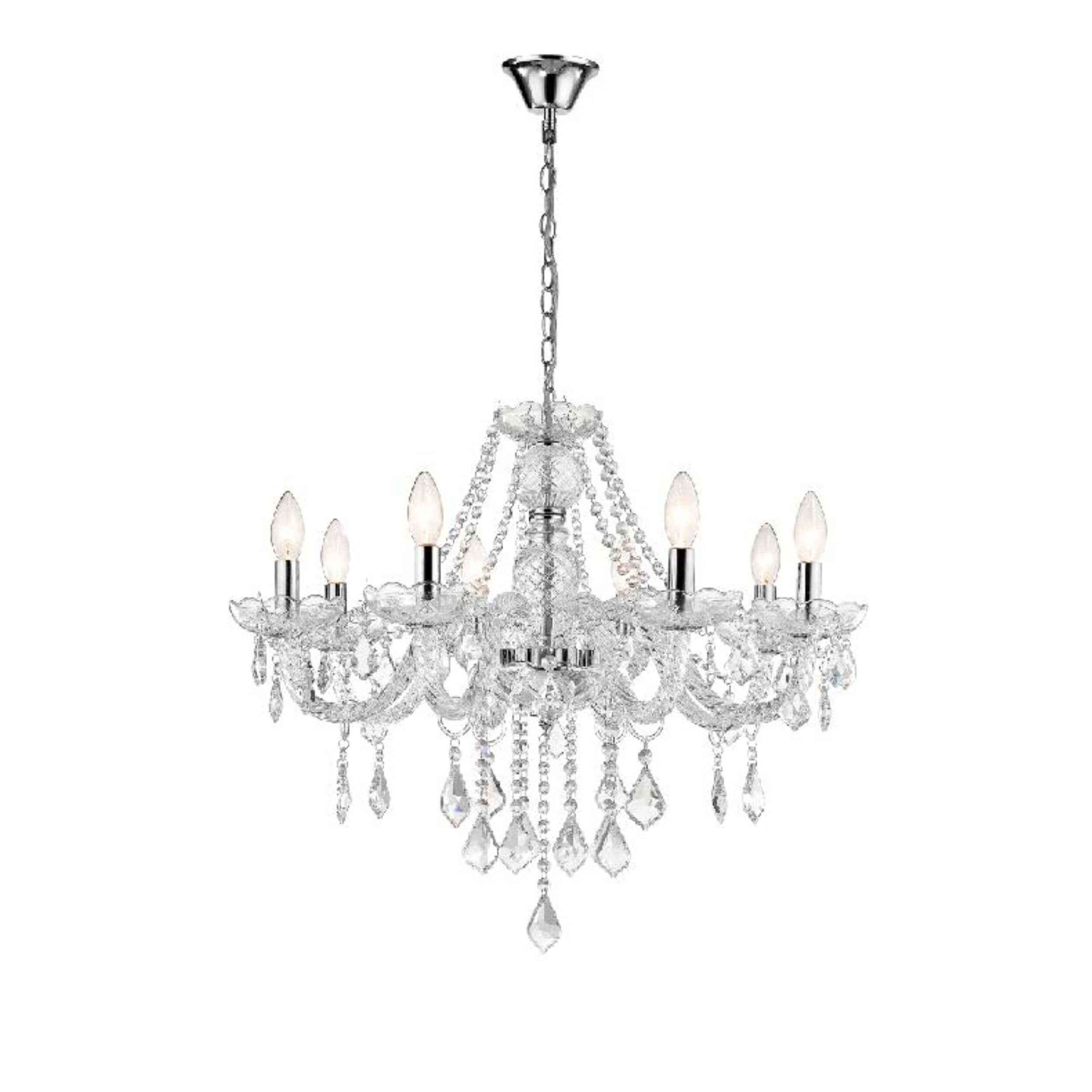 Lampa wisząca Cristallo transparentna-chromowana 8xE14x60W wym: 100 x 66 x 66 cm kryształ Light Prestige