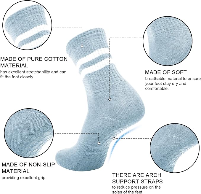 Chaussettes de yoga antidérapantes pour femmes, bleu vert rose, 17 x 8,5 x 9 cm, lot de 3 pièces, adaptées au Pilates - 2