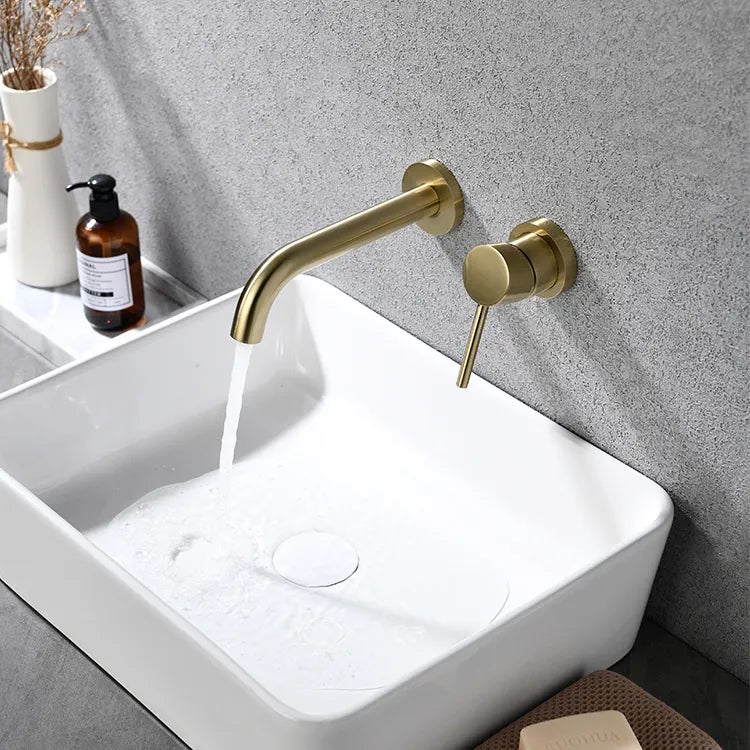 ROBINET DE LAVABO FIXATION MURALE 022 EN LAITON DORÉ BROSSÉ COLLECTION SCAMANDRE - 8