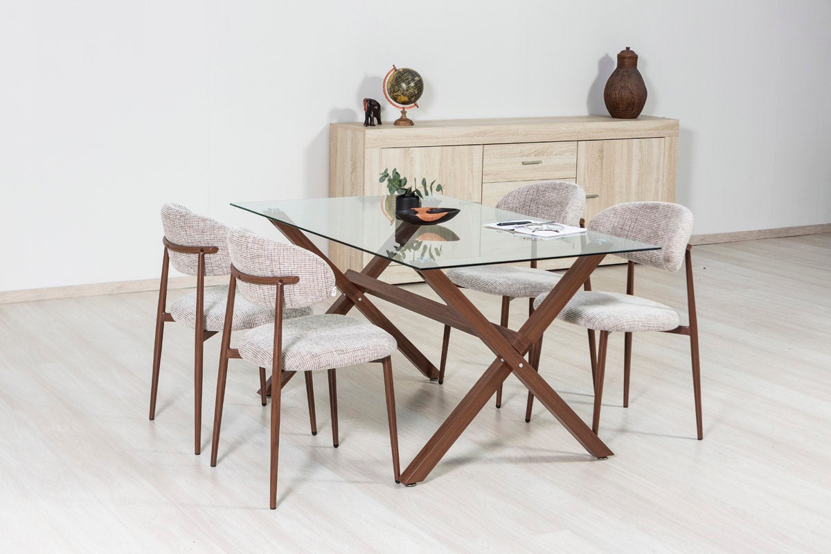 Paire de chaises rembourrées Moira en tissu avec pieds en métal effet bois - 2