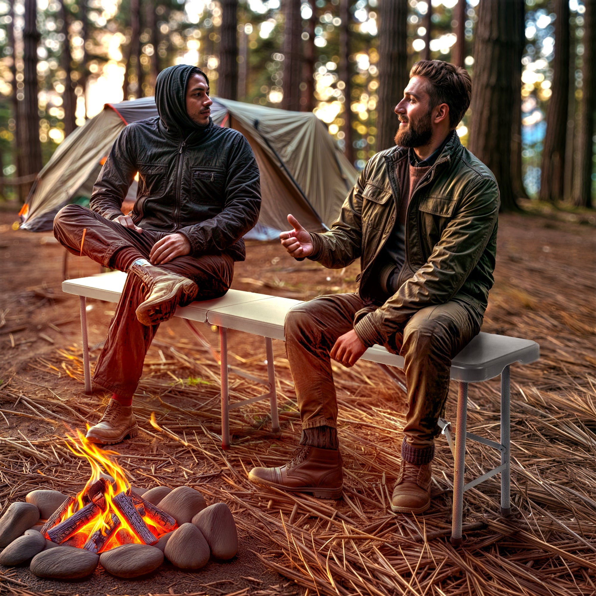 AREBOS 2 x banc à bière pliant, pliable, avec poignée de transport, 183 x 28 x 43 cm, banc pliant, camping, jardin, banc de fête anthracite - 2