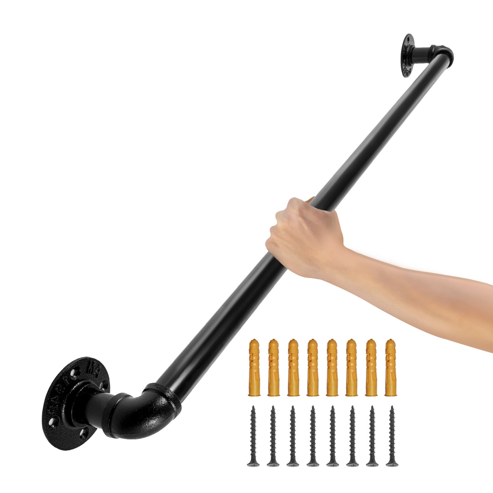 Rampe Murale Escalier 0,6 m SucceBuy, Main Courante Métal Ø32 mm Acier Carbone Noir, Charge 200 kg avec Supports pour Escalier, Maison, Jardin - 3