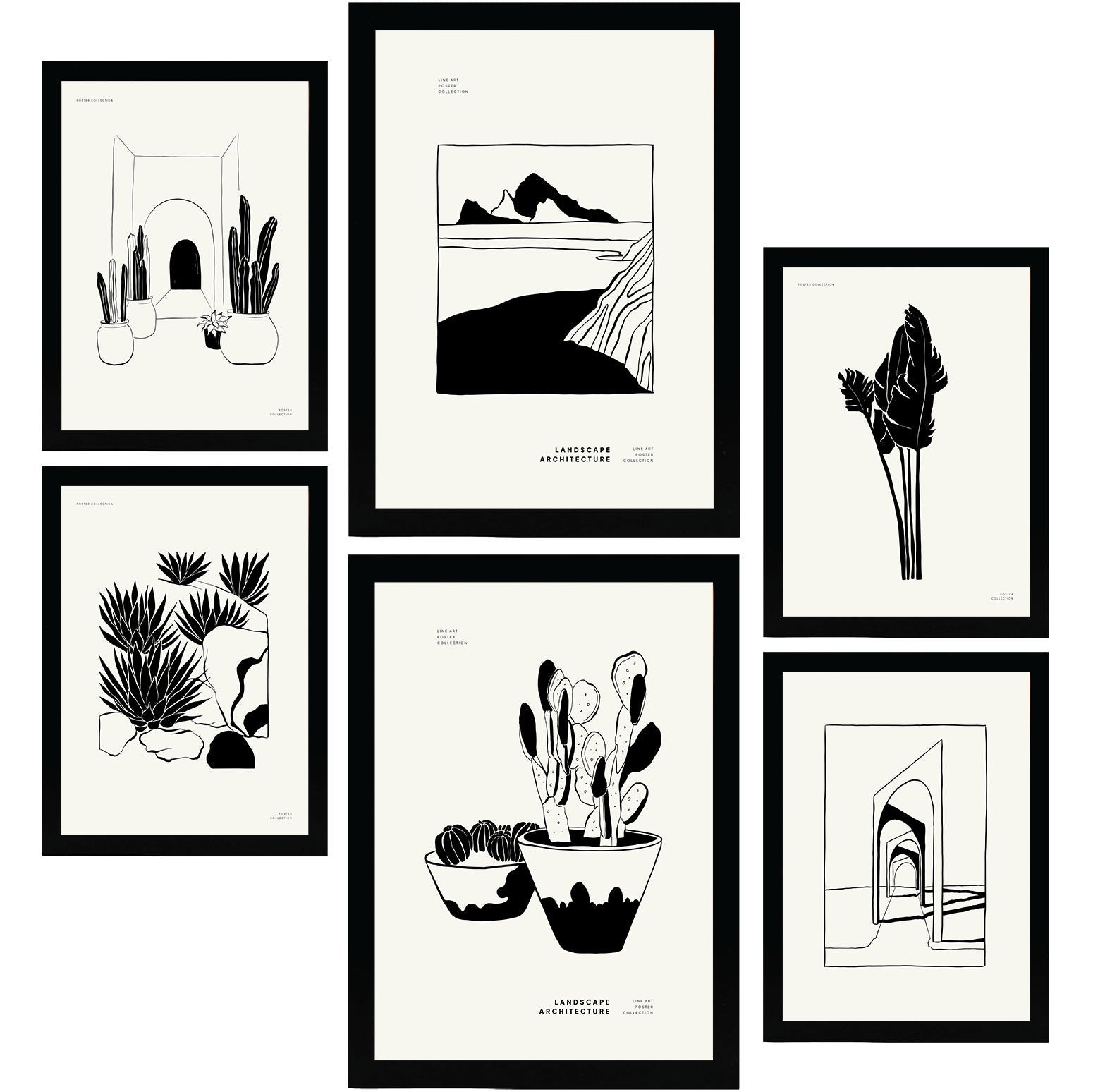 Nacnic set de 6 posters en tinta negra cactus en macetas láminas artísticas y abstractas para el diseño y tamaños a3 & a4 sin marcos