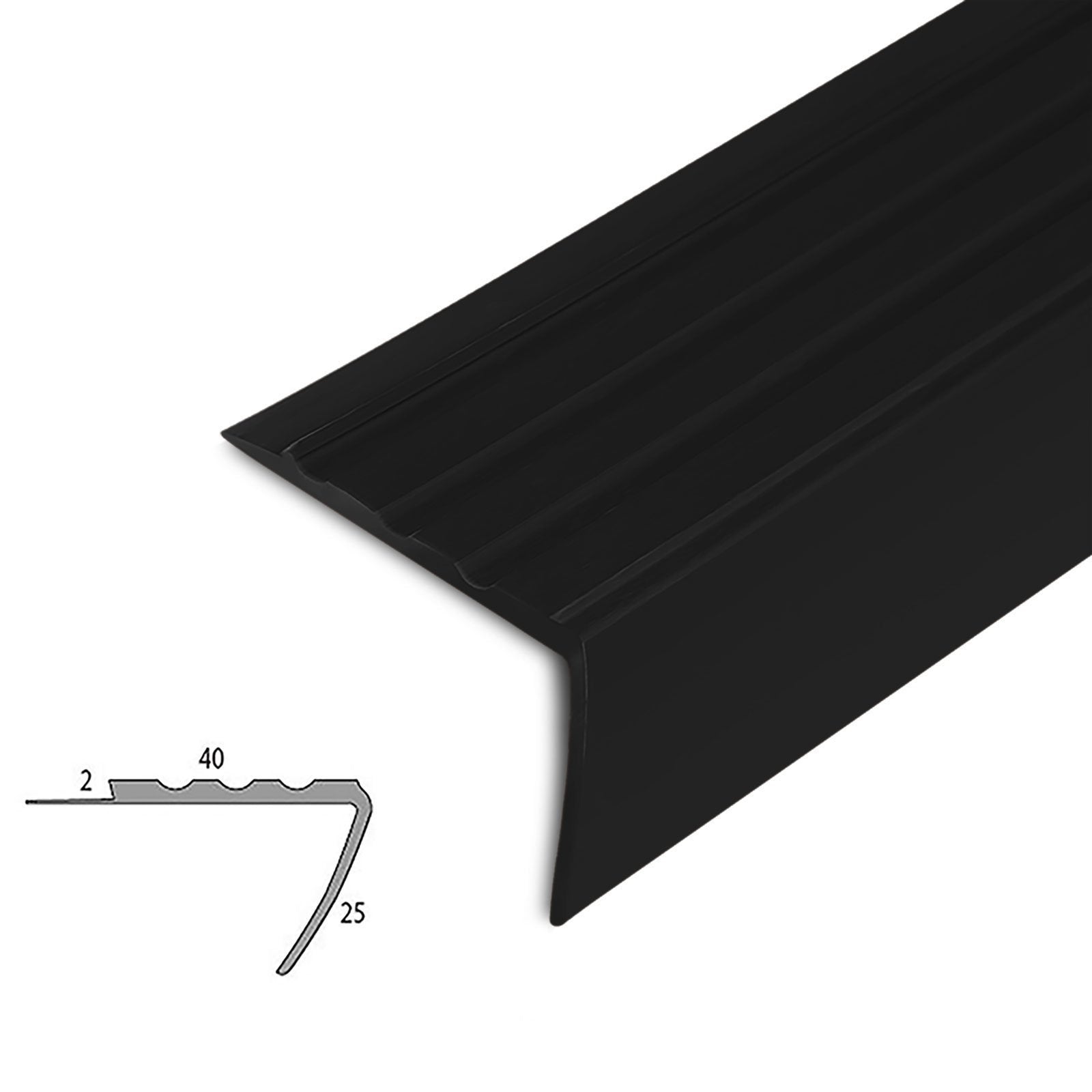 Profili per scale Toronto PVC montaggio con o senza foratura, 40 x 25 mm, Nero, Lunghezza = 100 cm - 2