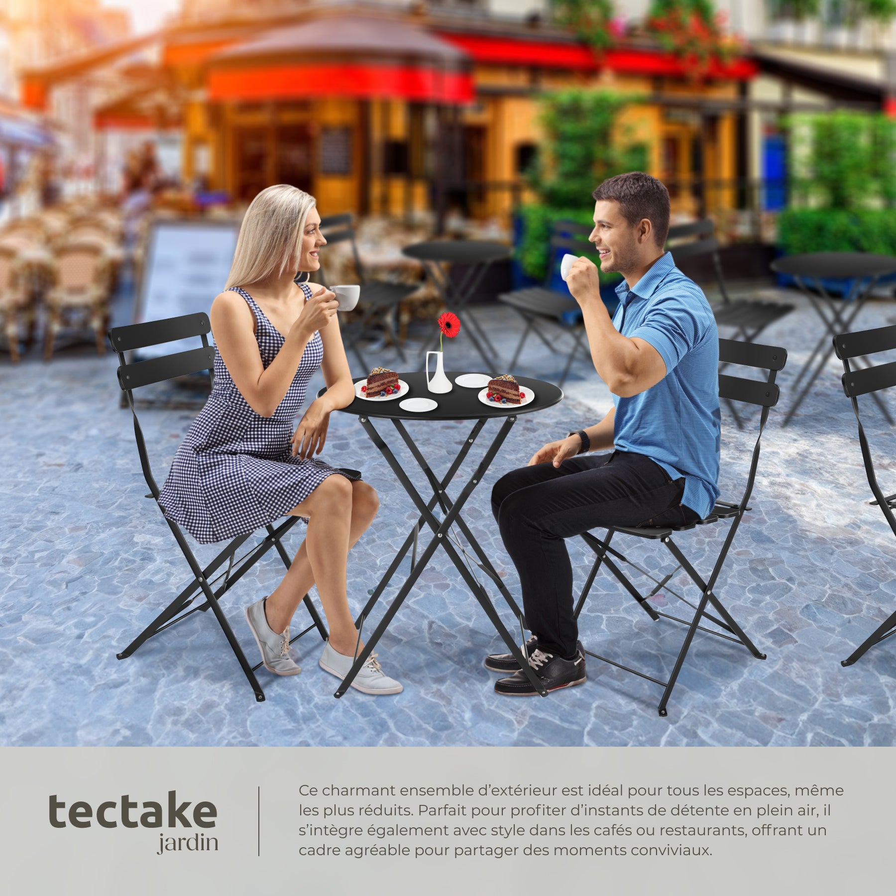 Ensemble table et chaises bistrot Frieda, pliable pour 2 personnes pour 2 personnes TECTAKE - 4