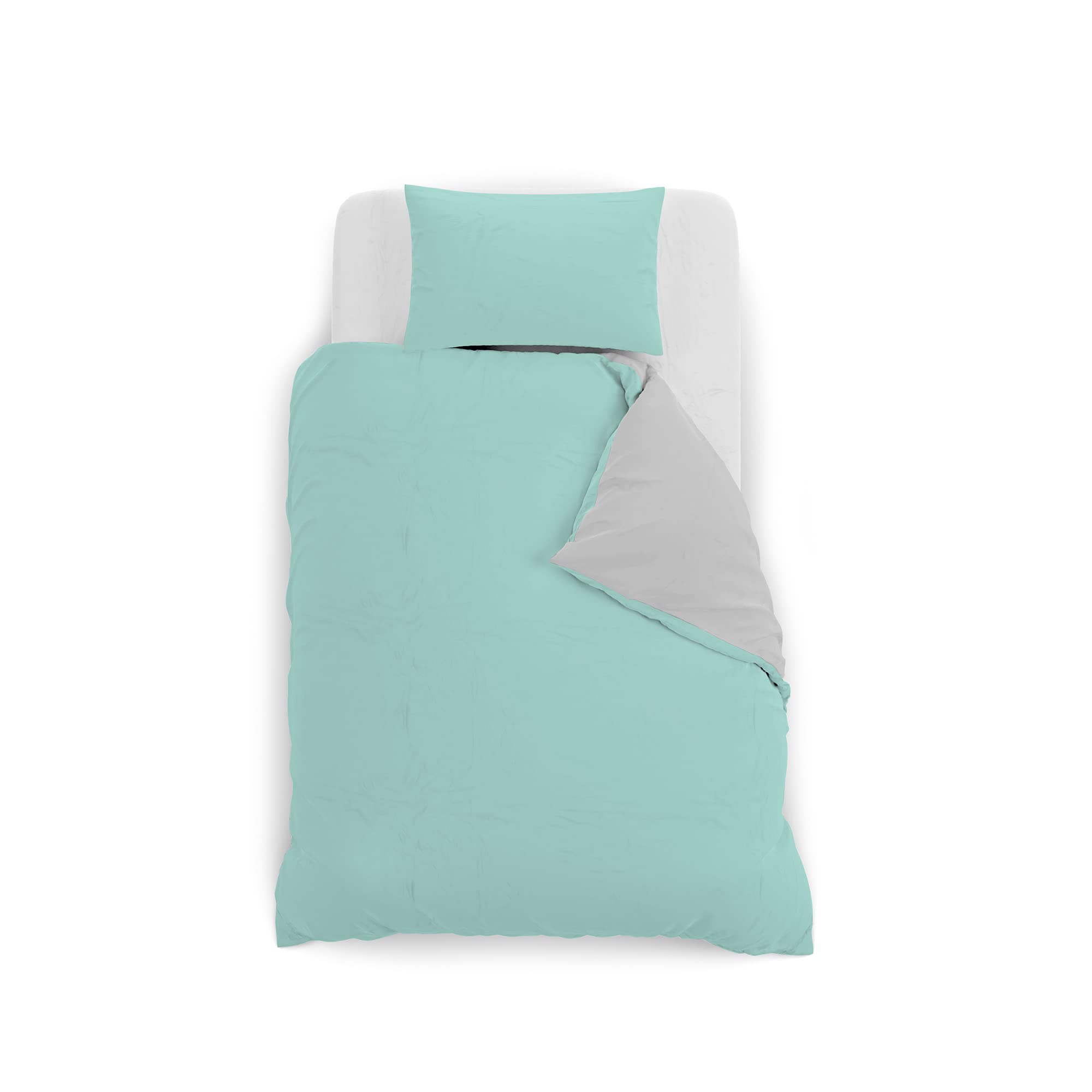 Italian Bed Linen Copripiumino Natural Color, Cotone, Verde Acqua/Grigio Chiaro, Piazza e Mezza - 4