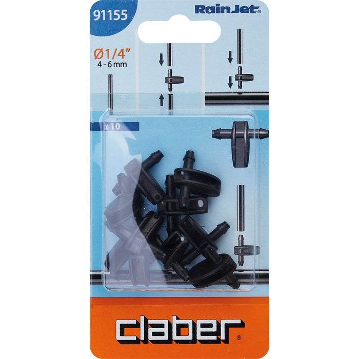 Jeu de 10 raccords à 3 sorties pour arrosage Claber - 1/4' - 2