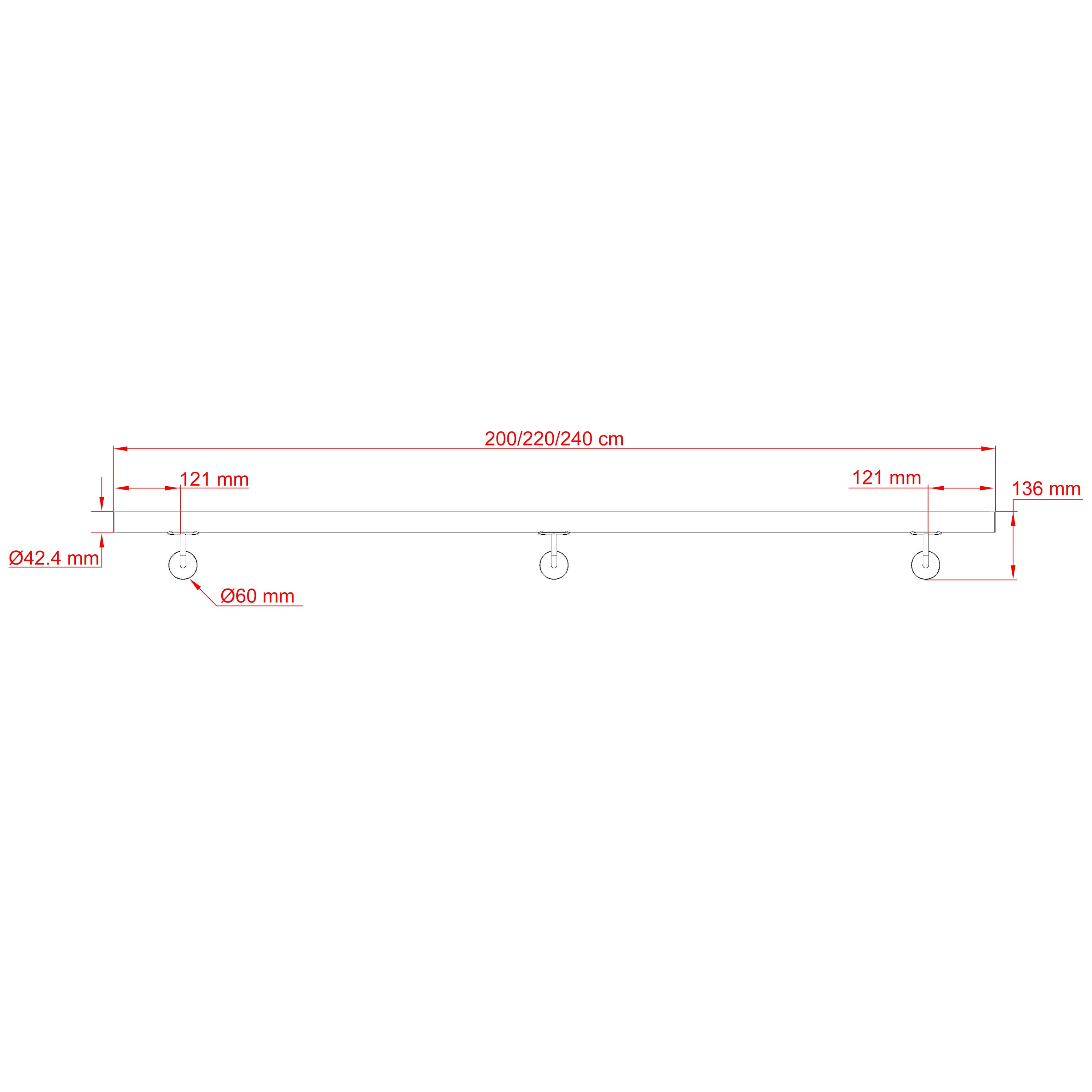 Main courante 240cm, inox 304, rampe d'escalier ronde, Ø42.4mm, avec 3 supports muraux, intérieur & extérieur - 2