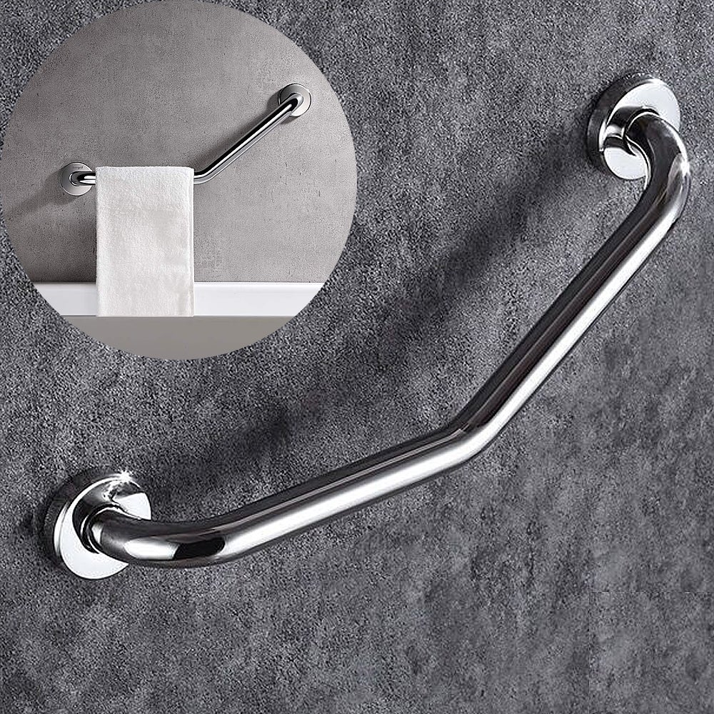 Poręcz ze stali nierdzewnej z siedmioma znakami, poręcz antypoślizgowa o kącie nachylenia 135 stopni, drążek podporowy, uchwyt łazienkowy, srebrny