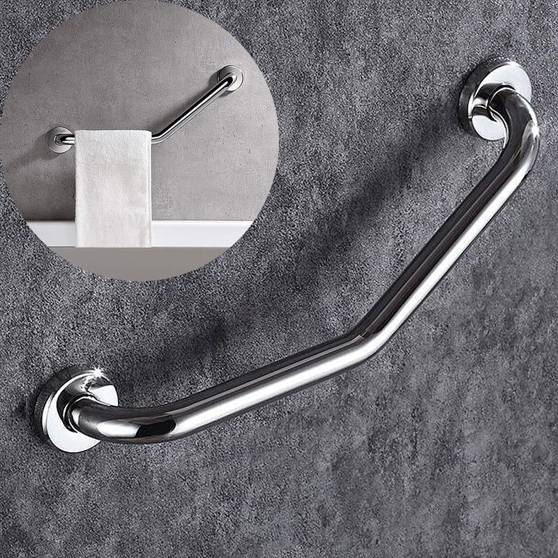 Poręcz ze stali nierdzewnej z siedmioma znakami, poręcz antypoślizgowa o kącie nachylenia 135 stopni, drążek podporowy, uchwyt łazienkowy, srebrny