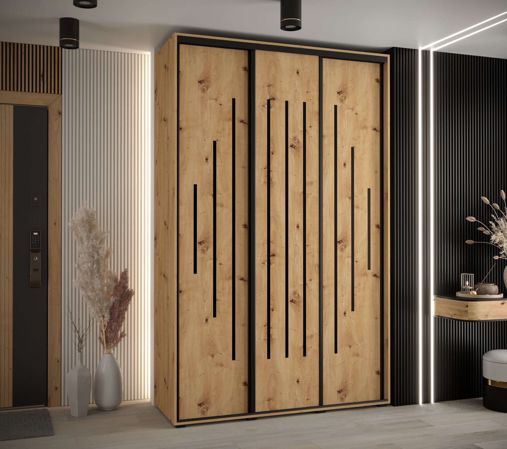 Szafa przesuwna wysoka Davos 12 150 x 60 x 235,2 cm artisan + artisan + u. czarny - Abiks Meble - 2