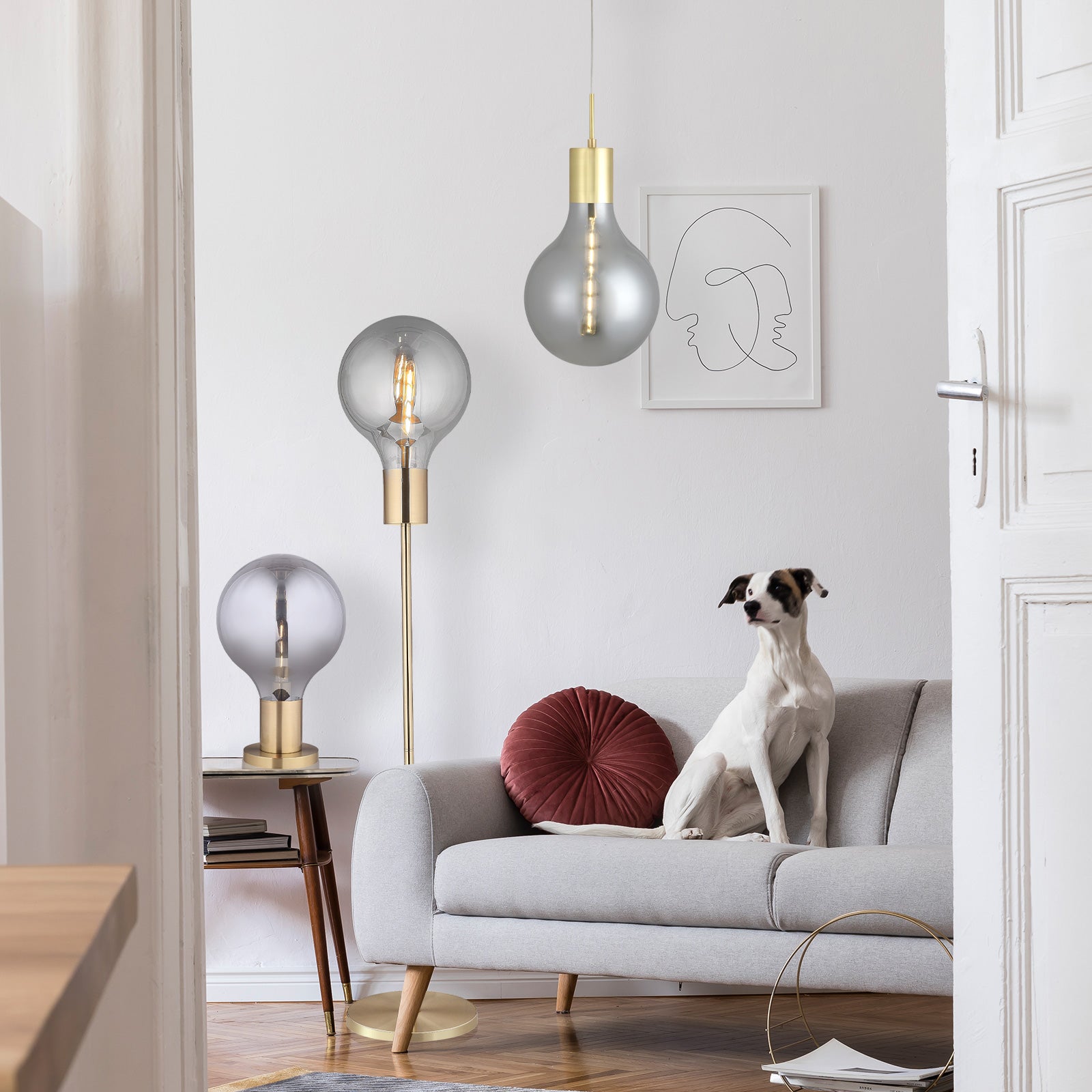 Lampadaire verre soufflé smoky et métal doré Laugo - 2