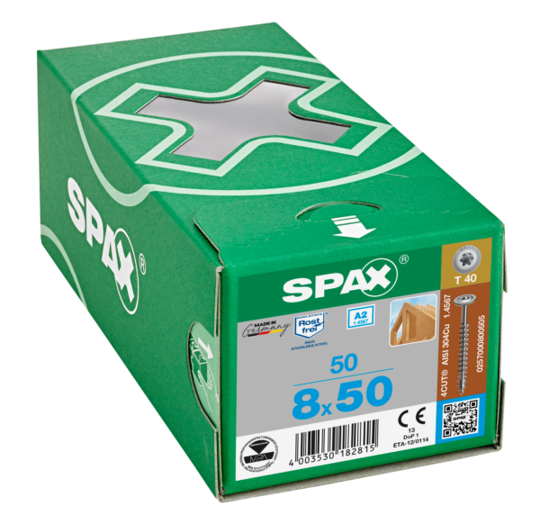 Viti Per Facciate In Legno SPAX T-STAR Plus - Testa Piatta, Acciaio Inox A2, 4,5x50 Mm (200 Pz)
