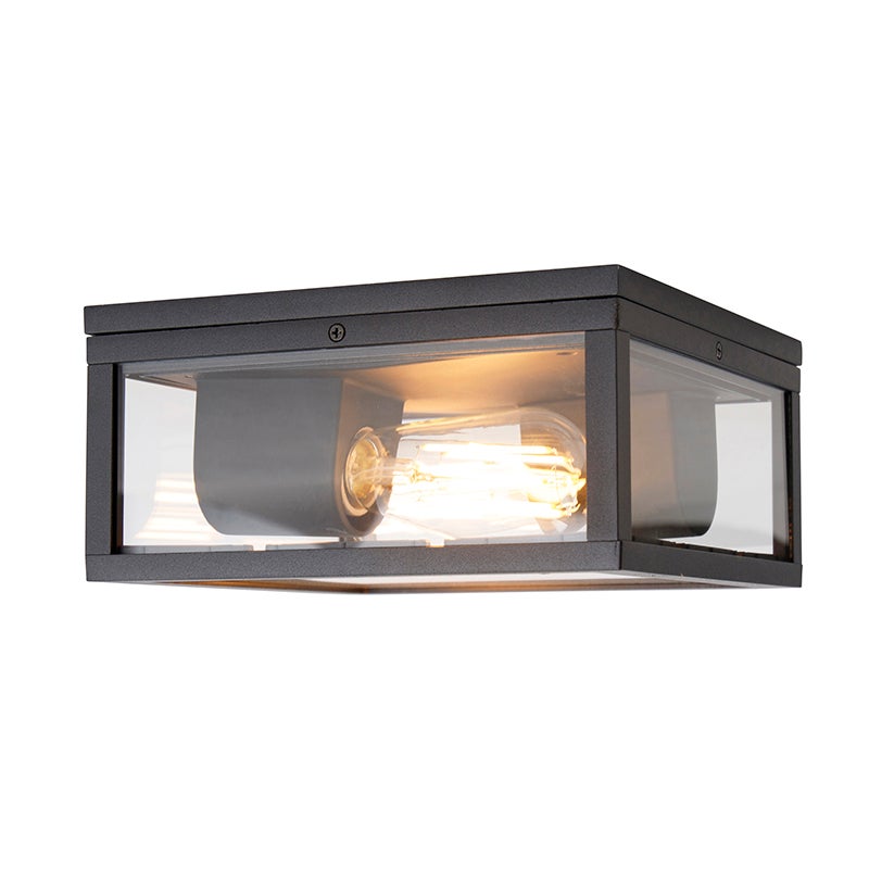 Qazqa design plafonnier extérieure, lumière plafond pour jardin - Charlois - noir, max. 40w, e27, 24cm, IP44, carré, à 2 - 7