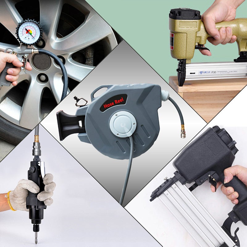 20 m Enrouleur de tuyau à air comprimé Dévidoir Tuyau Automatique raccord rapide 1/4