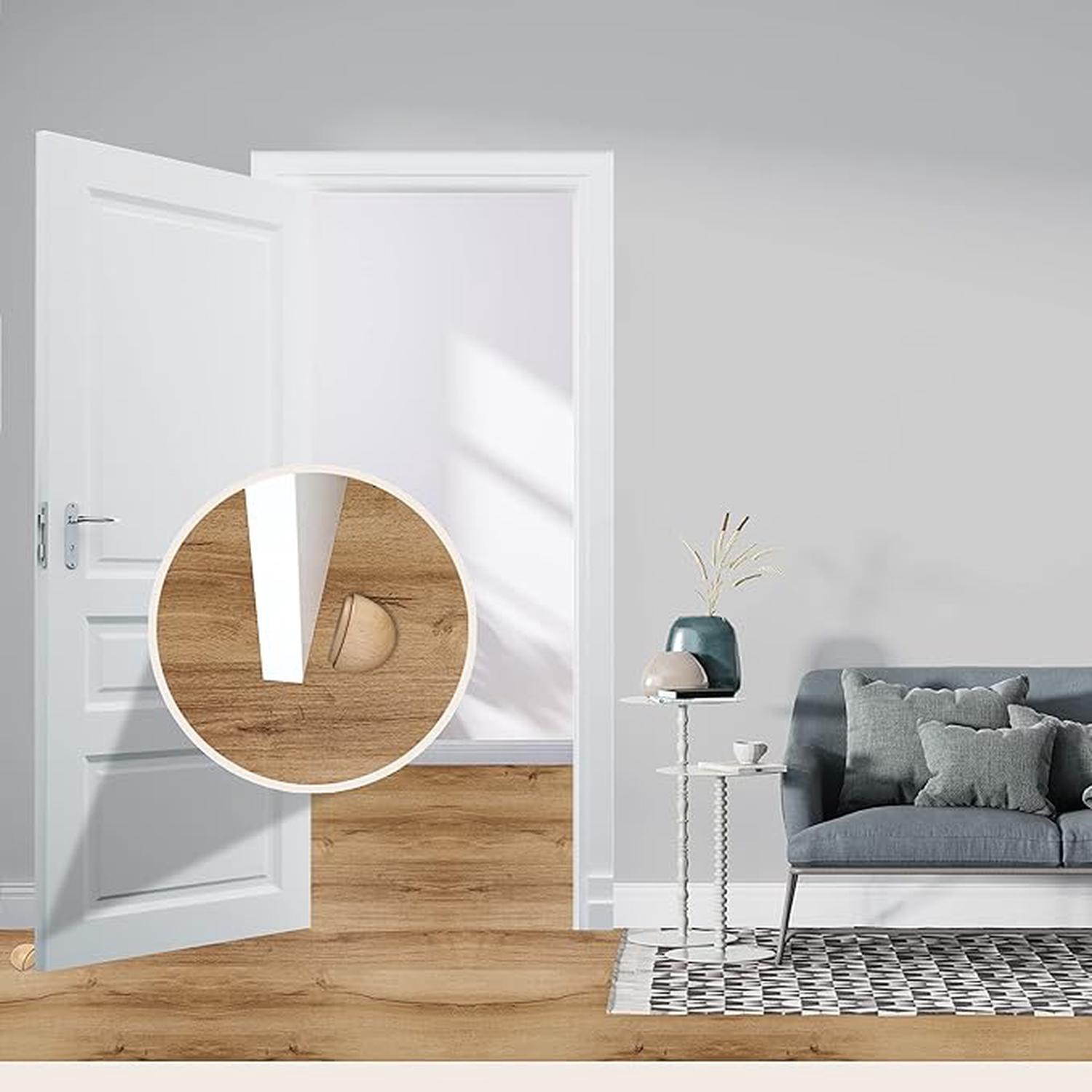 Lot de 6 Butée de Portes - Arrêt de Porte Adhesive en Bois pour Sol et Parquet – Stop Porte Adhésif - Butoir de Porte (Hetre Naturel) - 3
