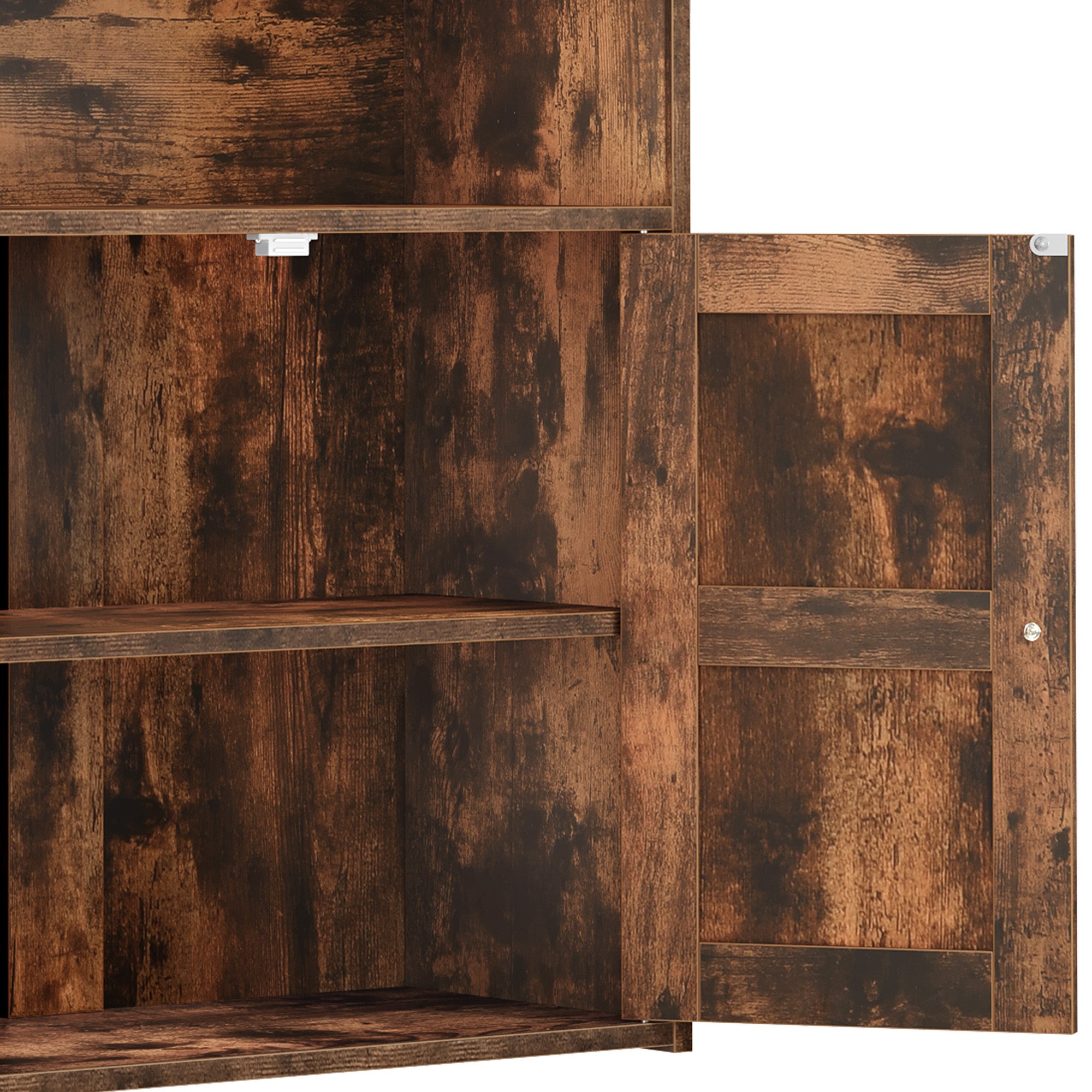 Balconera Bibliothèque à 4 étagères - avec portes et placards - avec compartiments ouverts - marron rustique - 60 x 30 x 159 cm - 8