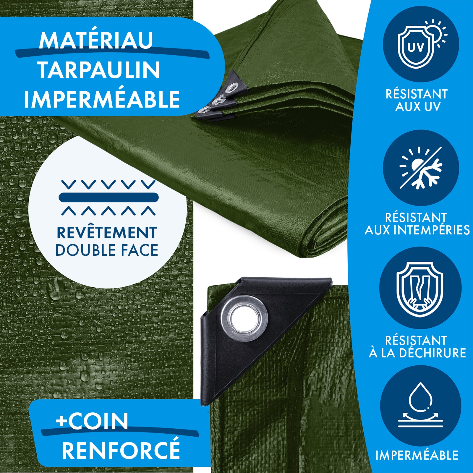 Bâche de protection imperméable 140 g/m² Vert 3 x 5 m - 8