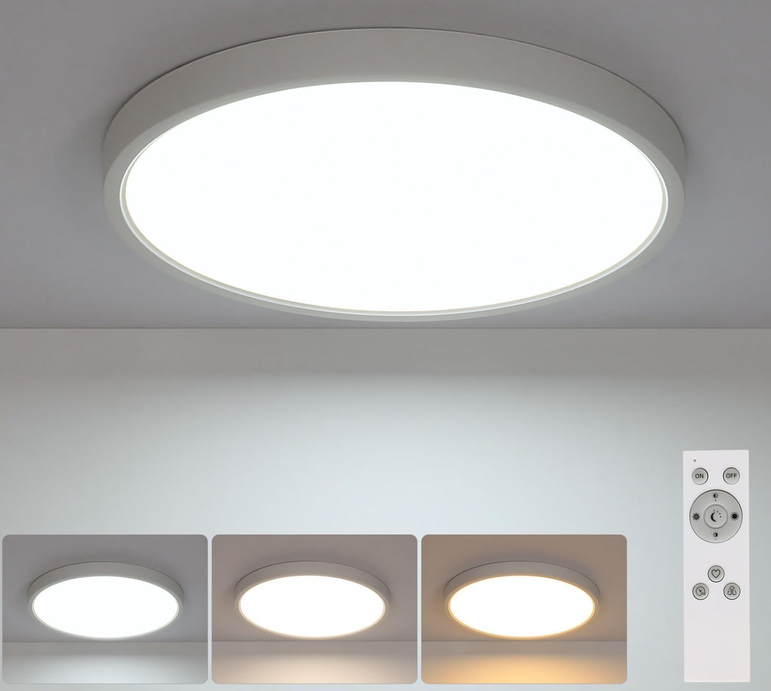 Plafonnier LED Rond Dimmable Avec Télécommande - 24W, 2800lm, IP54, 3CCT, Pour Salon, Salle De Bain, Chambre - 3