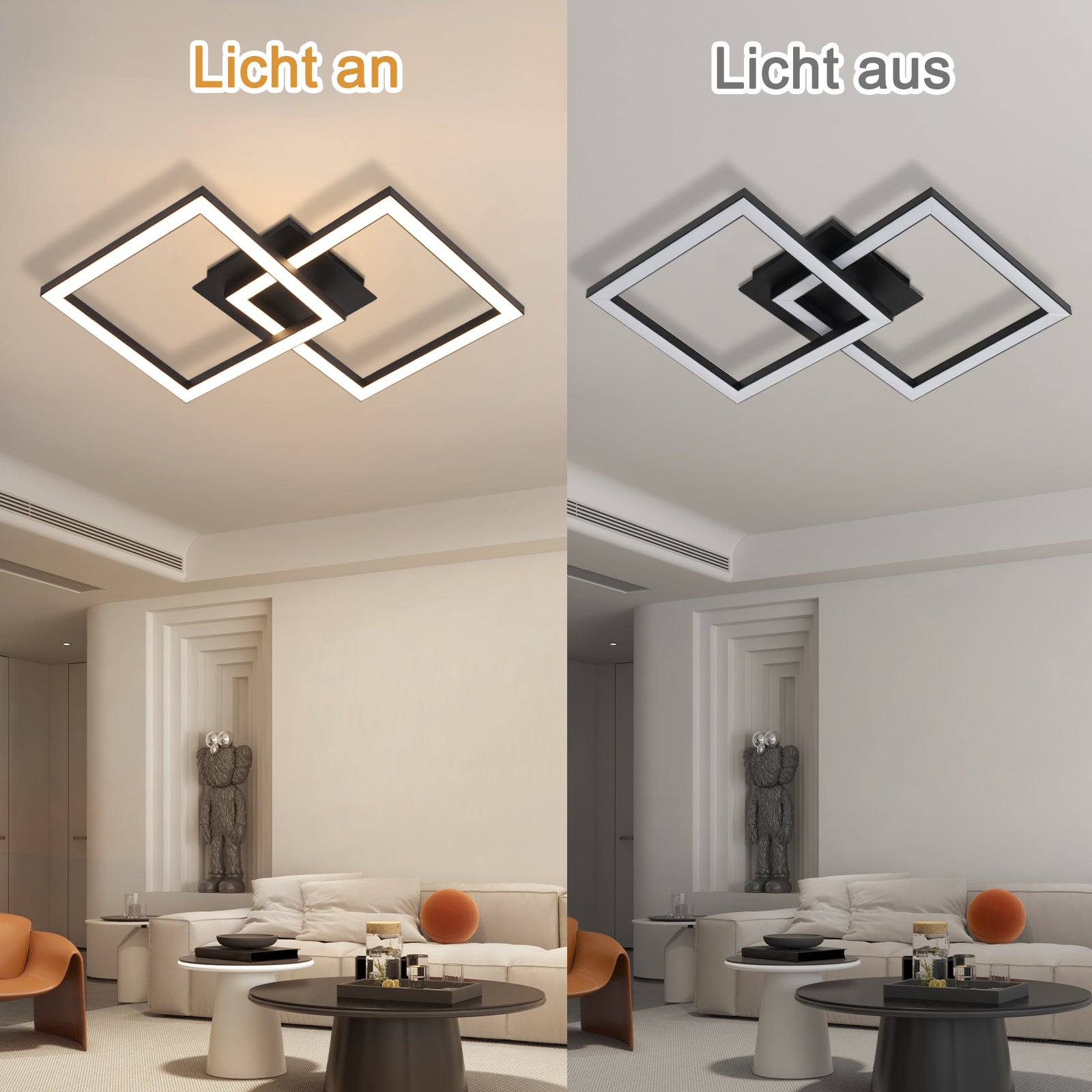 NETTLIFE Plafonnier LED 24W Noir Design Moderne Blanc Chaud Carré pour Salon Chambre Cuisine Couloir - 5