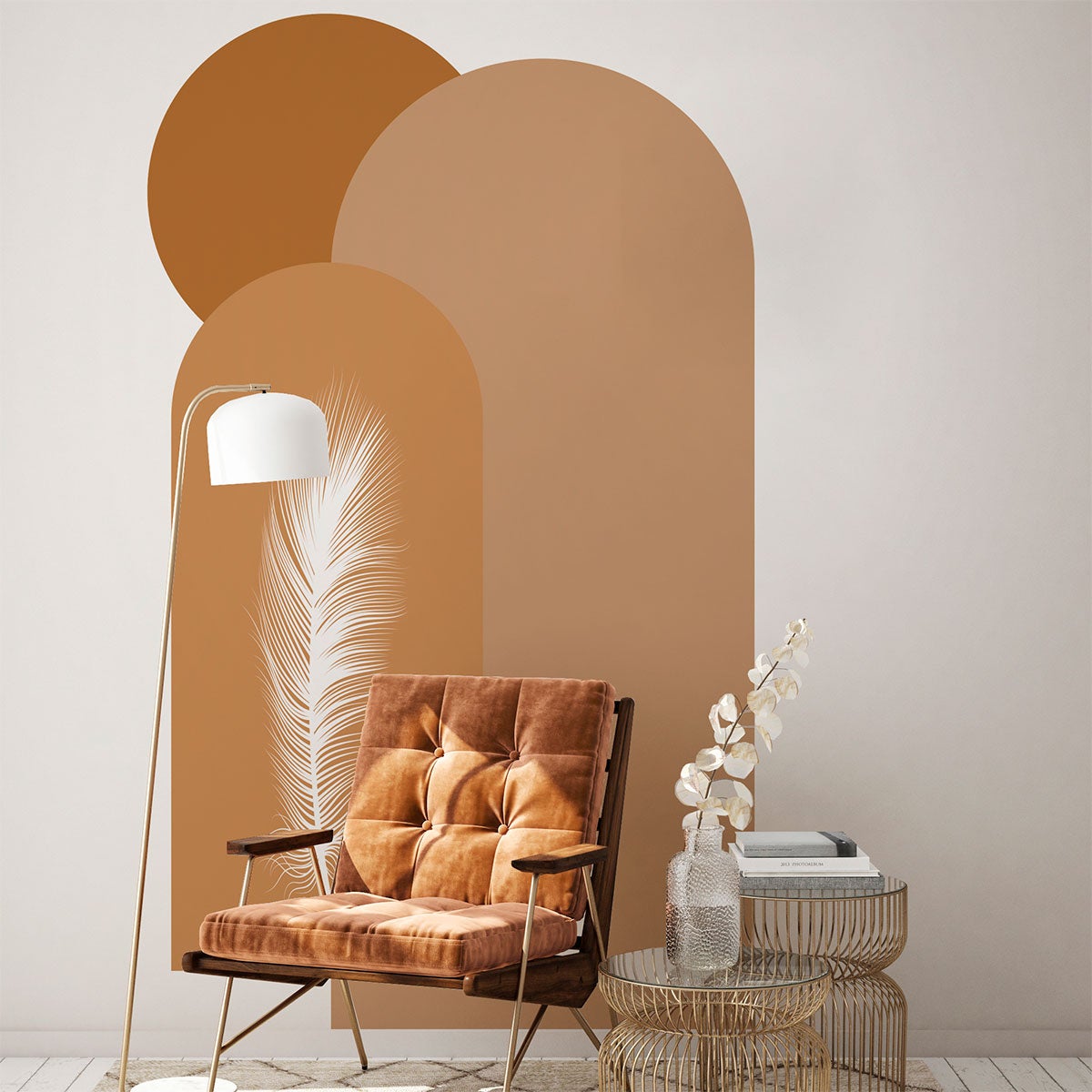 Papel pintado prepegado - arcos y plumas del desierto - adhesivo de pared - revestimiento sticker mural decorativo - l-h150xl90cm