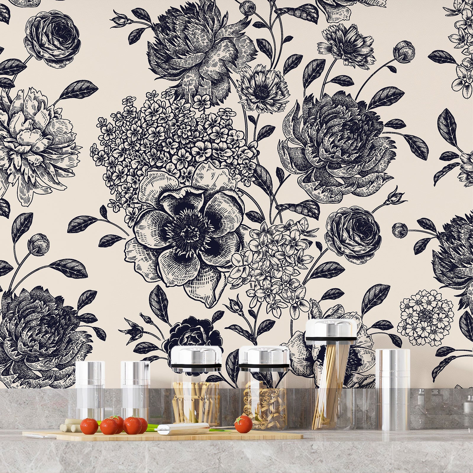 Crédence adhésive sticker décoratif pour cuisine - Fleurs - Adhésif + Protection MATE - 50x75 cm - 4