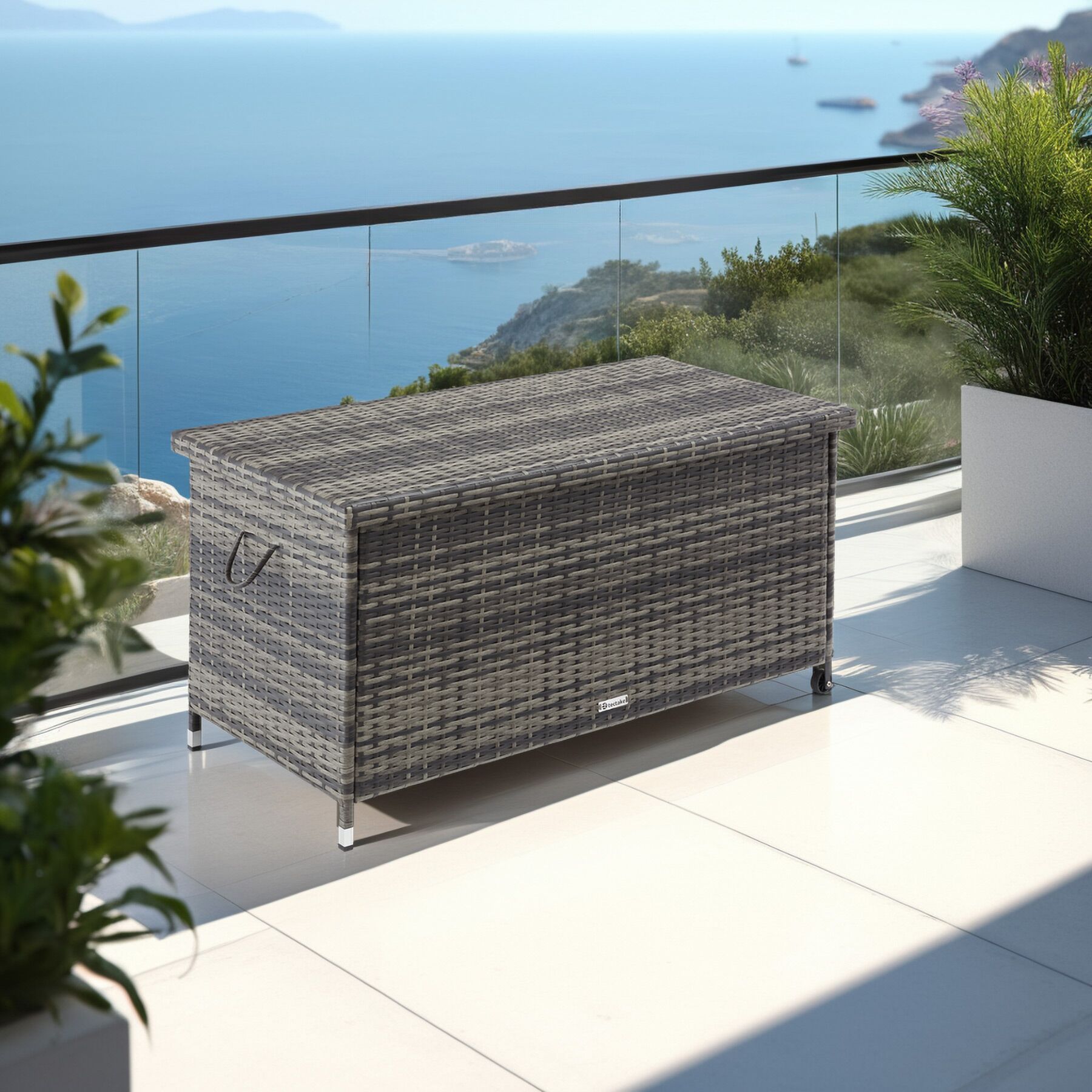 Coffre de jardin rotin en résine tressée et structure en acier 120x55x61,5cm 270 L avec poignées et 2 roues TECTAKE - 2
