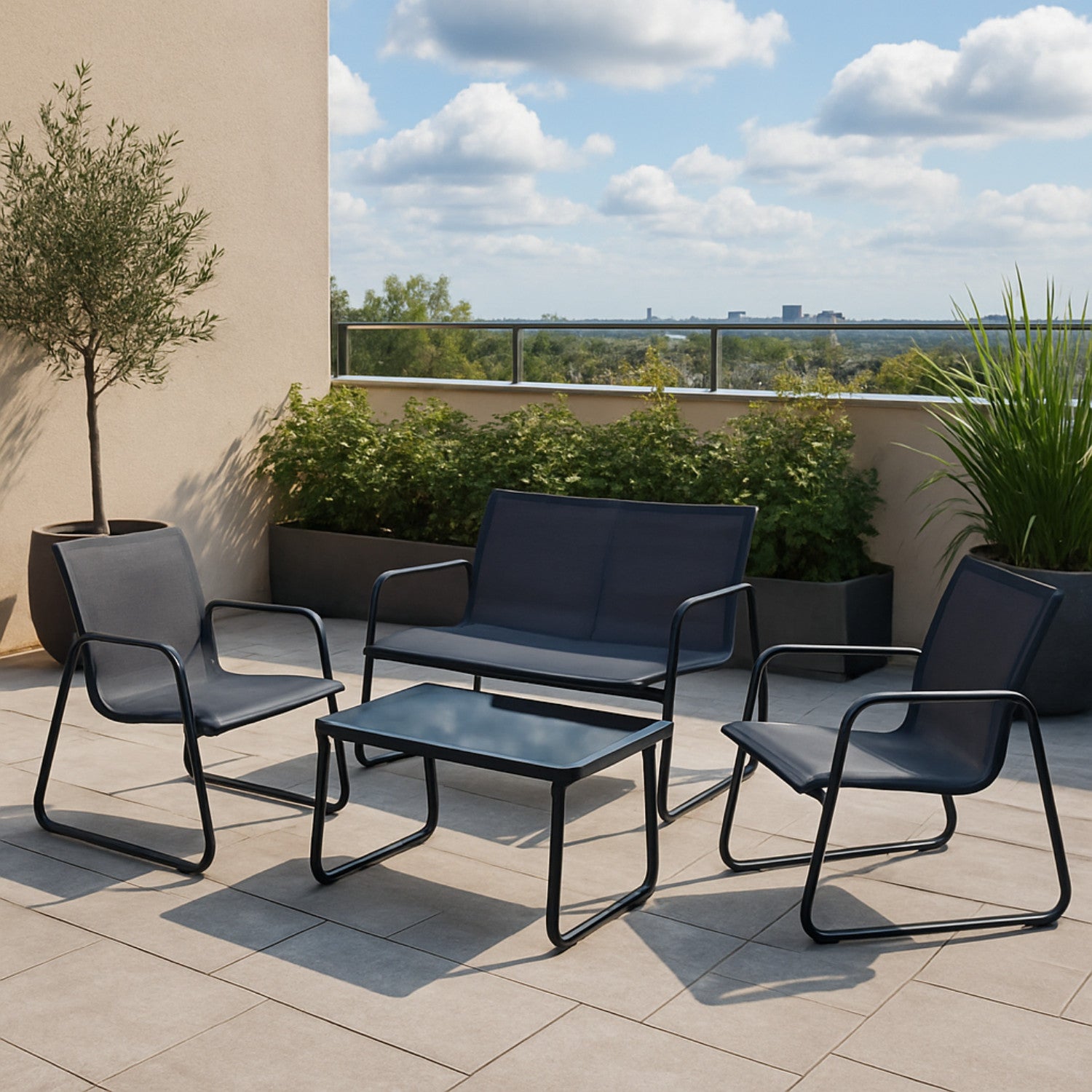 Salon de jardin 4 places en textilène et acier - Gris et Noir - ANNECY - IMS Garden - 8