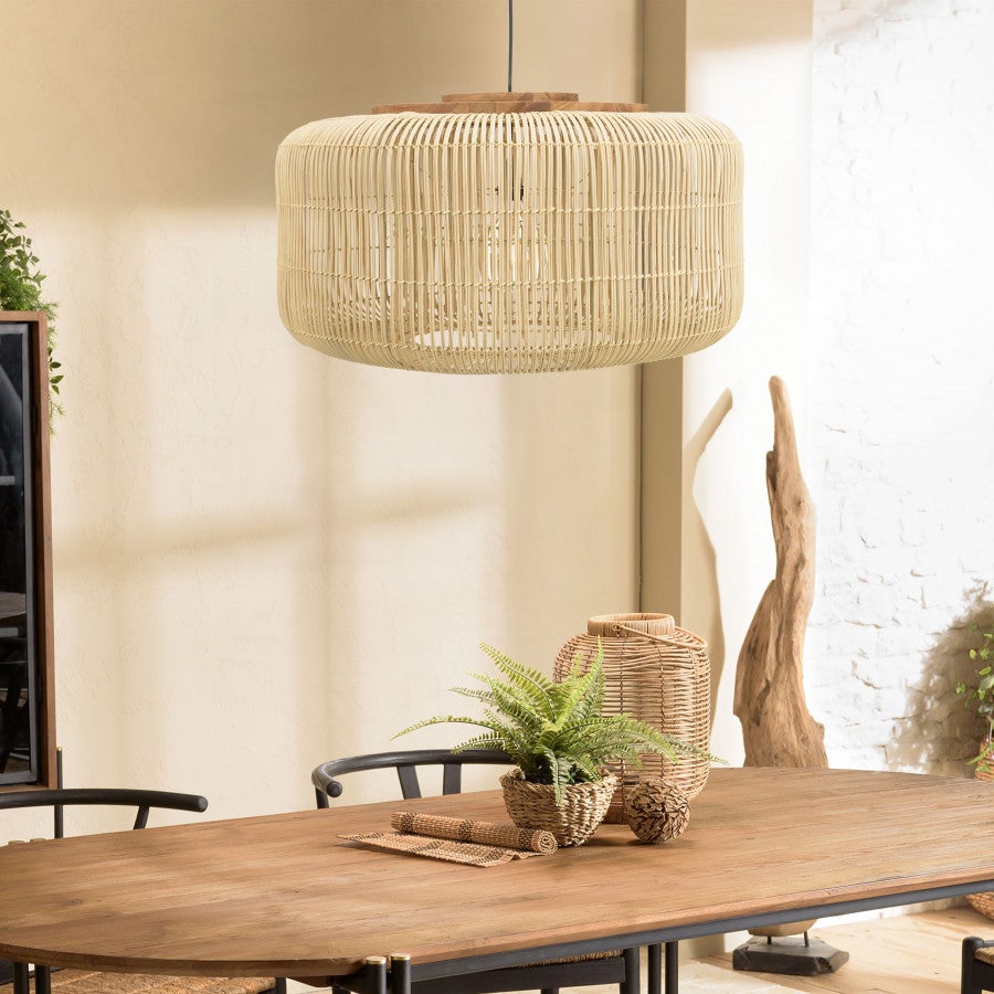 ALIDA Suspension 'seau' 76x76cm en rotin couleur naturelle et teck