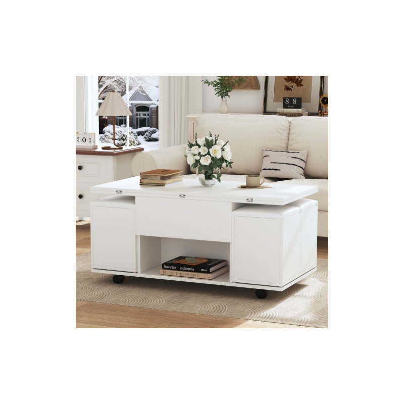 Wielofunkcyjny Couchtisch höhenverstellbar mit Stauraum, projekt 2 w 1, nowoczesny biały, duży Kapazität