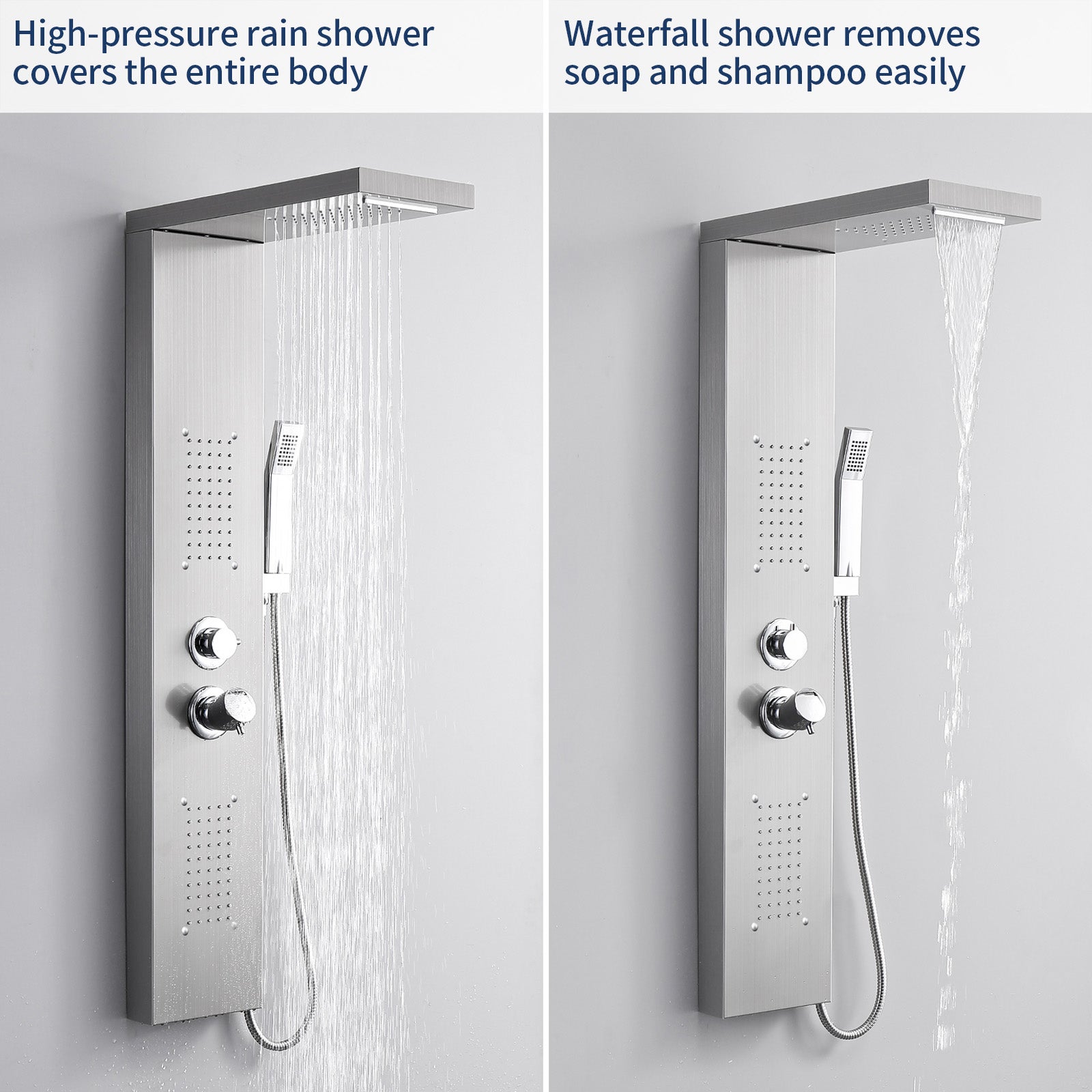 Homelody Colonna Doccia Idromassaggio, Pannello Doccia Multifunzione in Acciaio Inox per Montaggio a Parete, Cromato - 2
