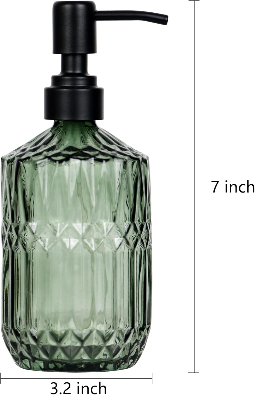 Distributeur de savon en verre épais vert foncé avec pompe antirouille noire rechargeable pour salle de bain, cuisine pour savon pour les mains, déte - 2